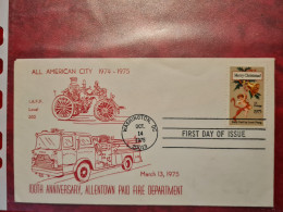 Lettre 1975 FDC WASHINGTOM MERRY CHRISTMAS ALL AMERICAN CITY 100TH ANNIVERSARY ALLENTOWN PAID FIRE DEPARTEMENT POMPIERS - Storia Postale