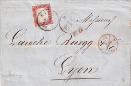 1863 Lettera  40 C. Dentellato Isolato Da Torino Per Lyon - Gennaio 1863 Perizia E Firma Cardillo - Marcophilia