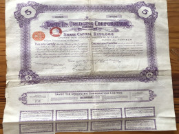 TAVOY TIN DREDGING Co Ltd -EXPLOITATION DE GISEMENTS D'ETAIN En BIRMANIE 1929 Londres -5 Actions De 4 Shillings-Violette - Bergbau