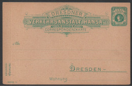 DRESDEN PRIVAT STADT POST / 1887 GSK - ENTIER POSTAL POSTE PRIVEE DRESDE - Postes Privées & Locales