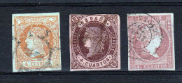 ESPAGNE - ISABEL II - LOT DE 3 TIMBRES A 4 CUARTOS OBLITERES - Gebruikt