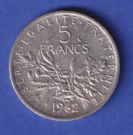 Frankreich Silbermünze 5 Francs Säende Marianne 1962 - Autres & Non Classés