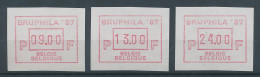 Belgien FRAMA Sonder-ATM BRUPHILA 1987, Satz 9-13-24 BFr. ** - Altri & Non Classificati