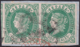 Spain 1862 Sc 60 España Ed 62 Pair Used Cartwheel And London Receiving Cancels On Piece - Usados