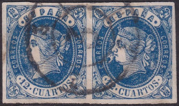 Spain 1862 Sc 57 España Ed 59a Pair Used Cartwheel "3" (Cádiz) Cancel With Variety - Used Stamps