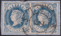 Spain 1862 Sc 57 España Ed 59 Pair Used Cartwheel "3" (Cádiz) Cancel On Piece - Used Stamps