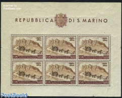 San Marino 1951 75 Years UPU M/s, Unused (hinged), Nature - Transport - Horses - U.P.U. - Coaches - Nuevos