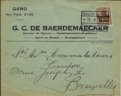 T.P. OC 15 S/L. De GAND "G.C. DE BAERDEMAECKER" Courtier De Navires.. Du 26-9-16 à BRUXELLES + Censure + "495" - OC1/25 Governo Generale