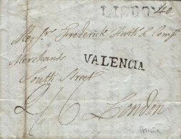 D.P. 16. 1835 (12 ABR). Carta De Coruña A Londres. Marca Lineal LISBON Y VALENCIA. Bonita. - ...-1850 Prefilatelia