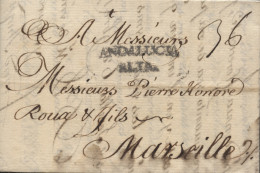 D.P. 25. 1759 (8 NOV). Carta De Sevilla A Marsella (Francia). Marca Nº 3N Y Porteo. Muy Rara. - ...-1850 Prefilatelia