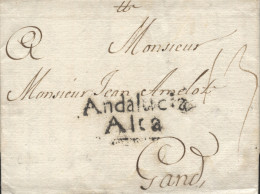 D.P. 25. 1756 (6 JUL). Carta De Sevilla A Gand (Bélgica). Marca Nº 4N Y Porteo. Rarísima. - ...-1850 Prefilatelia