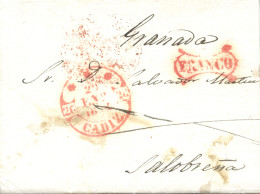 D.P. 26. 1844 (29 ENE). Carta De Cádiz A Salobreña. Marca Nº 31R Y Franco Nº 37R. Bonita. - ...-1850 Prefilatelia