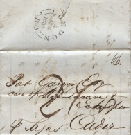 D.P. 26. 1838. Carta De Londres A Cádiz. Por Encaminado "Lacave Y Echecopar". Porteos Manuscritos Y Por Vapor "Tagus". 1 - ...-1850 Prefilatelia
