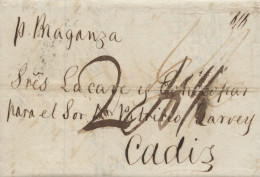 D.P. 26. 1838. Carta De Londres A Cádiz. Por Encaminador " Lacave Y Echecopar". Porteos Manuscritos Y Por Vapor "Braganz - ...-1850 Prefilatelia