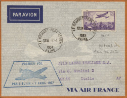 FRANCIA. Carta Circulada 1er. Vuelo París-Turín, Año 1937. - 1927-1959 Covers & Documents