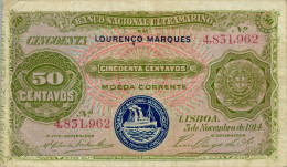 Mozambique P-58 50 Centavos 1914 With Counterfoil Used - Mozambique