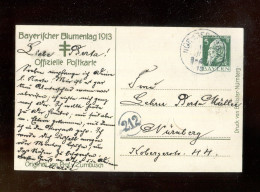 BAYERN - 1913, Privatpostkarte "Bayerischer Blumentag" Mit Stempel "NUERNBERG", Brieftraegerstempel "212" (A2483) - Postal  Stationery
