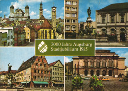 AUGSBURG, BAVARIA, MULTIPLE VIEWS, ARCHITECTURE, SCULPTURE, FOUNTAIN, CARS, TOWER WITH CLOCK, GERMANY, POSTCARD - Augsburg
