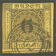 438 Germany Baden 1851 6kr Noir Sur Jaune Yellow On Black (GES-91) - Usados