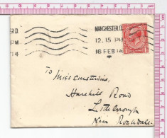 Small Cover With Manchester D Roller Cancel Feb 16 1914..................................Dr 2 - Covers & Documents