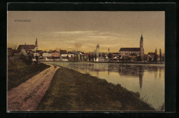 AK Straubing, Uferpartie Mit Kirche  - Straubing