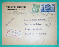 N°284A + 400 PAIX RECOMMANDE ESQUERDES POUDRERIE NATIONALE PAS DE CALAIS 1939 LETTRE COVER FRANCE - 1932-39 Peace