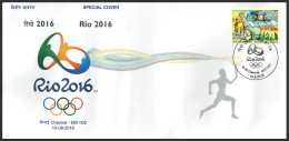 India 2016 XXXI Rio Olympics, Brazil, Olympic Games, Torch,Women,Badminton,Wrestling,Special Cover (**) Inde Indien - Storia Postale