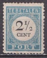 1881-1887 Portzegels Lichtblauw / Zwart Cijfer : 2½  Cent NVPH  P 5 B II (*) Met Plaatfout Streepje - Postage Due