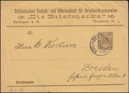 Württemberg PS 2 Ziffer Drucksache Die Briefmarke ESSLINGEN-BAHNHOF 13.5.1895 - Interi Postali