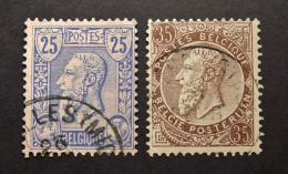 België - Belgique  - 1884-91  OPB/COB  °48 - 49 - Leopold II   ( 2 Exempl. ) - Obl. Bruxelles Midi - 1884-1891 Leopold II