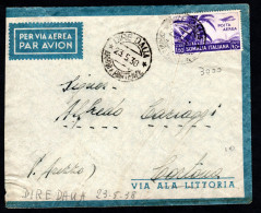 ETIOPIA OCC. ITALIANA, BUSTA 1938, SASS. A2 SOMALIA, DIRE DAUA X CORTONA, AREZZO - Ethiopia