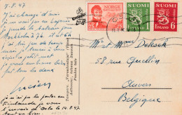 Mixed Franking Norway-Finland On Card Oslo 1947 To Belgium - Storia Postale
