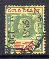 Gold Coast 1913-21 KGV - Wmk. Mult. Crown CA - 5/- Green & Red On Yellow Used (SG 82) - Gold Coast (...-1957)