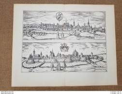 Vedute Delle Città Di Nysa E Legnica Polonia Anno 1625 Braun Hogenberg Ristampa - Geographische Kaarten