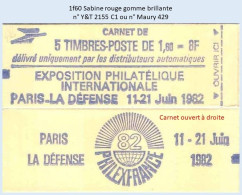 FRANCE - Carnet Ouvert - 1f60 Sabine Rouge - YT 2155 C1 / Maury 429 - Modernos : 1959-…