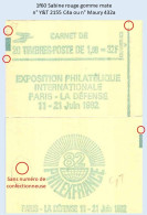 FRANCE - Carnet Sans Numéro Conf. 1f60 Sabine Rouge - YT 2155 C4a / Maury 432a - Modern : 1959-…