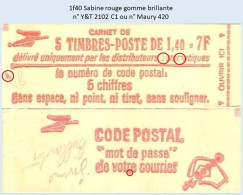 FRANCE - Carnet 1f40 Sabine Rouge - YT 2102 C1 / Maury 420 - Modern : 1959-…