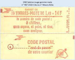 FRANCE - Carnet Conf. 4 - 1f40 Sabine Rouge - YT 2102 C3a / Maury 422a - Modern : 1959-…