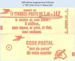 FRANCE - Carnet Conf. 6 - 1f40 Sabine Rouge - YT 2102 C3 / Maury 422 - Modernos : 1959-…
