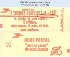 FRANCE - Carnet Conf. 6 - 1f40 Sabine Rouge - YT 2102 C3 / Maury 422 - Modern : 1959-…