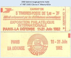 FRANCE - Carnet 1f40 Sabine Rouge - YT 2102 C2a / Maury 421a - Modernos : 1959-…