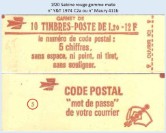 FRANCE - Carnet Conf. 5 - 1f20 Sabine Rouge - YT 1974 C2a / Maury 411b - Modern : 1959-…