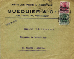 OC 2+3 S/L. "GUEQUIER & Cie - VERVIERS" Du 18-3-17 à LA PLANTE (Obl. NAMUR-NAMEN 19-3-17) + Censure VERVIERS - OC1/25 General Government