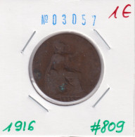 Great Britain 1/2 Penny 1916  Km#809 - C. 1/2 Penny