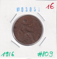 Great Britain 1/2 Penny 1916  Km#809 - C. 1/2 Penny