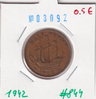 Great Britain 1/2 Penny 1942  Km#844 - C. 1/2 Penny