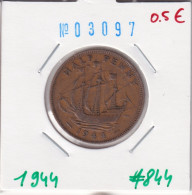 Great Britain 1/2 Penny 1944  Km#844 - C. 1/2 Penny