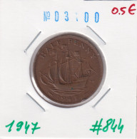 Great Britain 1/2 Penny 1947  Km#844 - C. 1/2 Penny