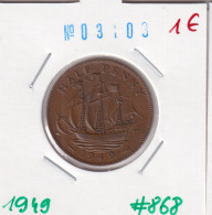 Great Britain 1/2 Penny 1949  Km#868 - C. 1/2 Penny
