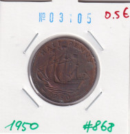 Great Britain 1/2 Penny 1950  Km#868 - C. 1/2 Penny